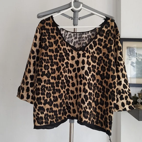 Zara Ruffled Print Leopard Print Top - Picture 4 of 11